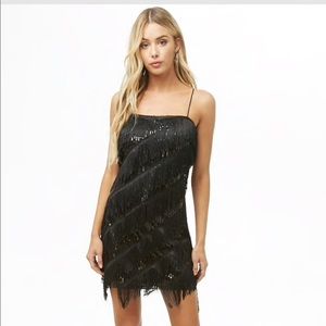 Black + sequin fringe dress